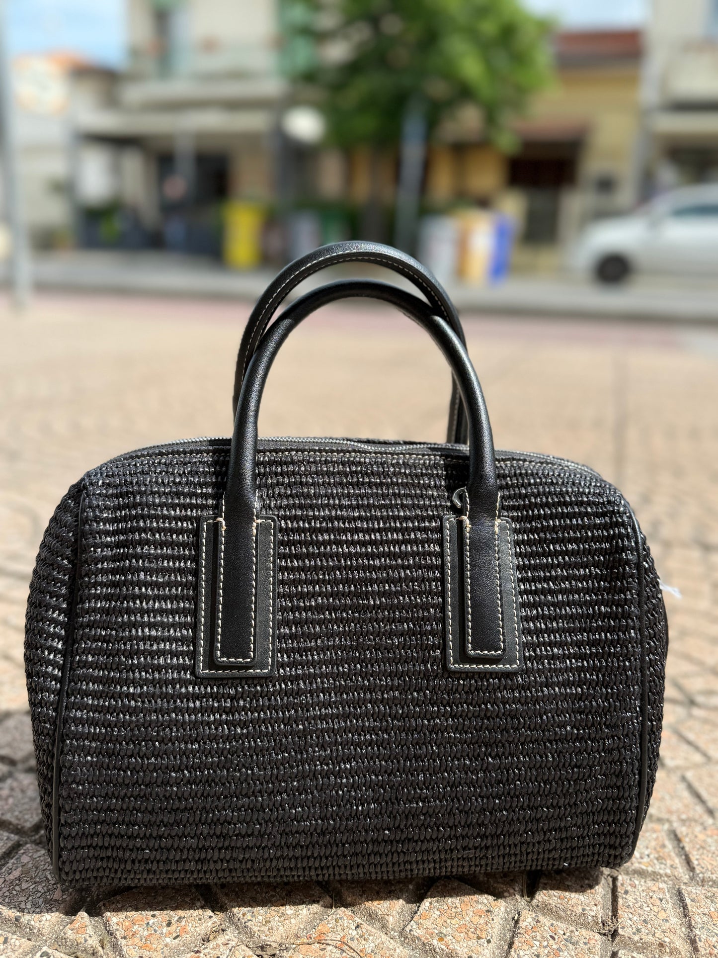 Bauletto rafia nero