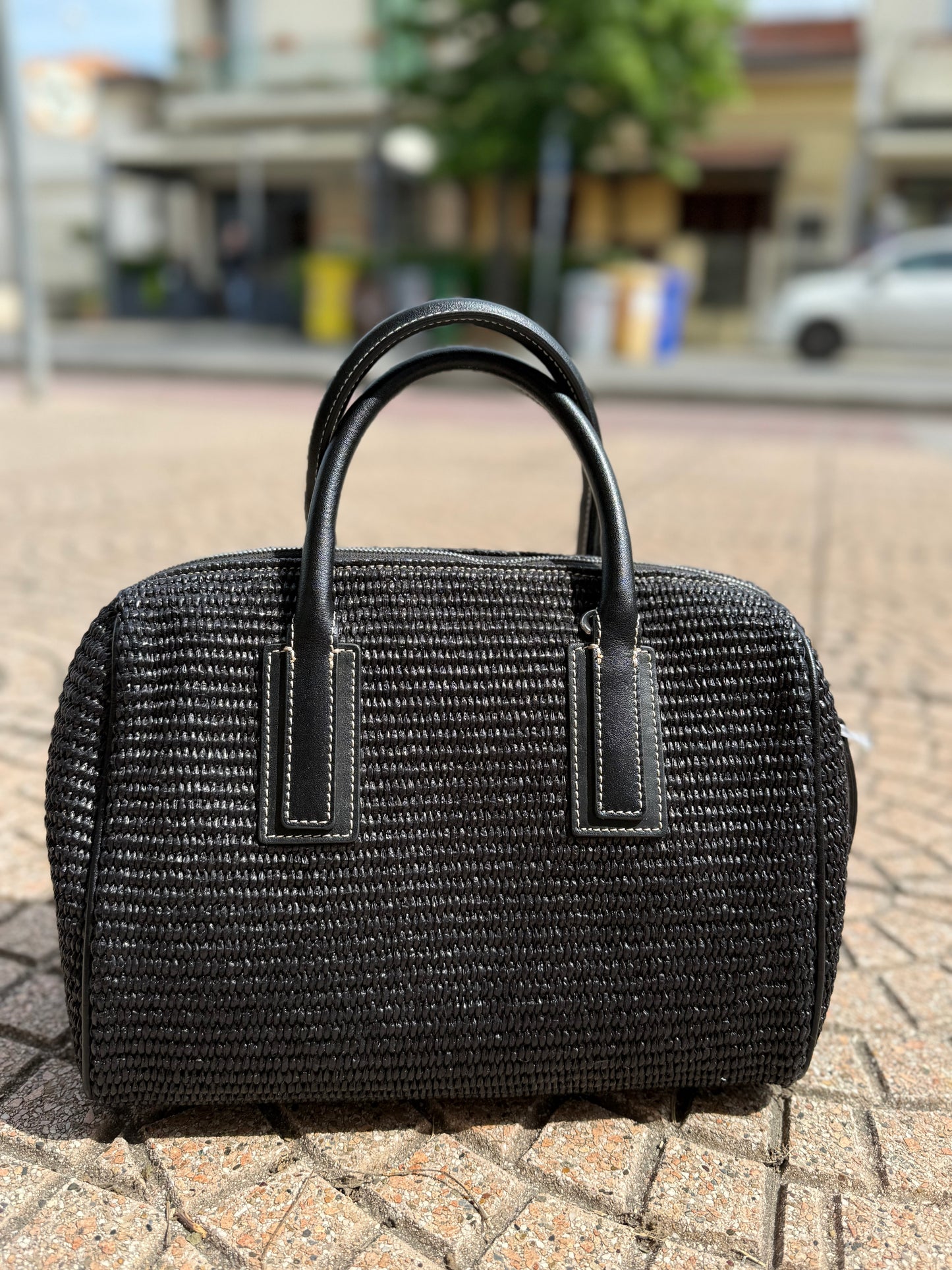 Bauletto rafia nero