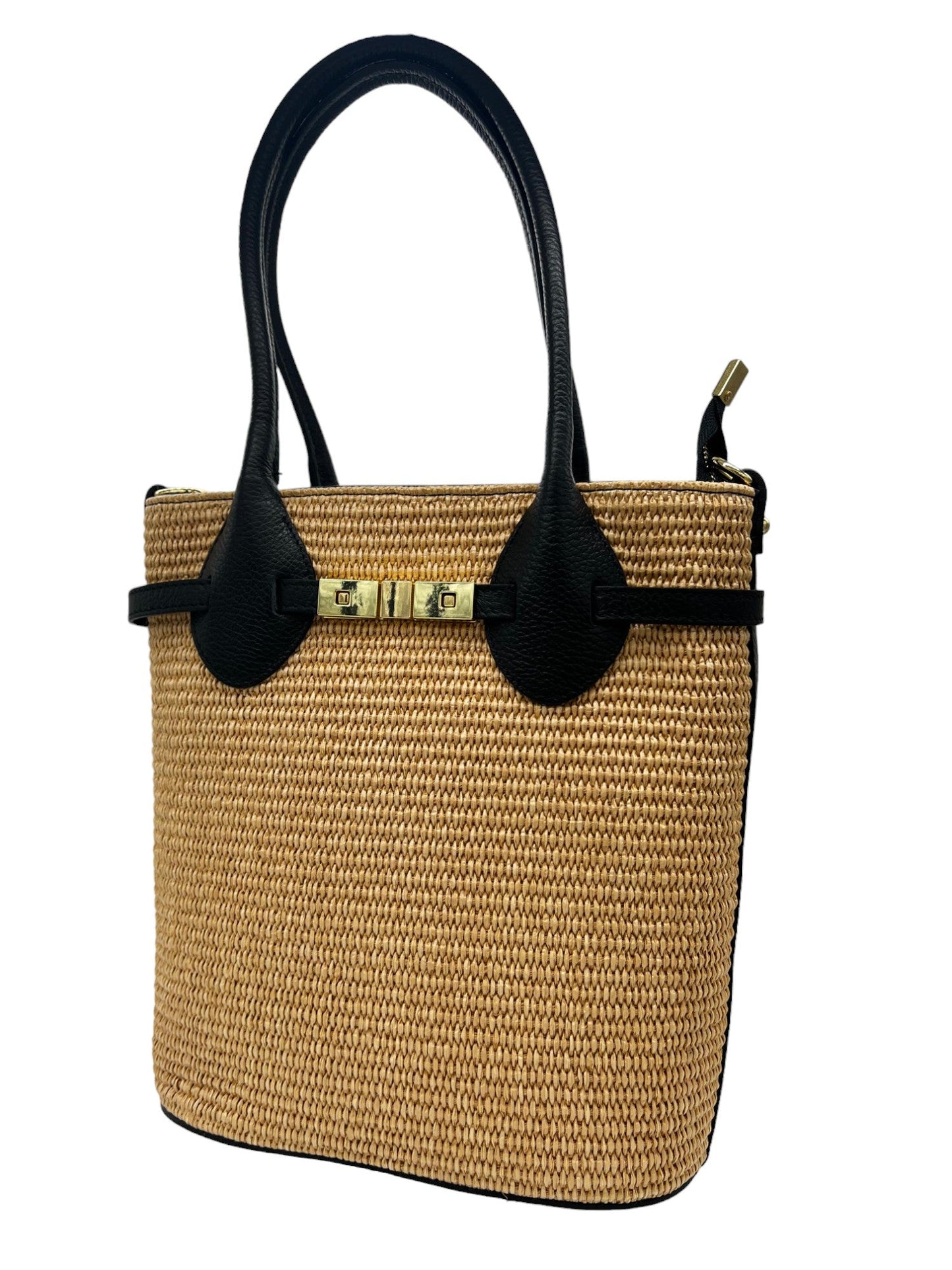 Shoulder bag in rafia e pelle