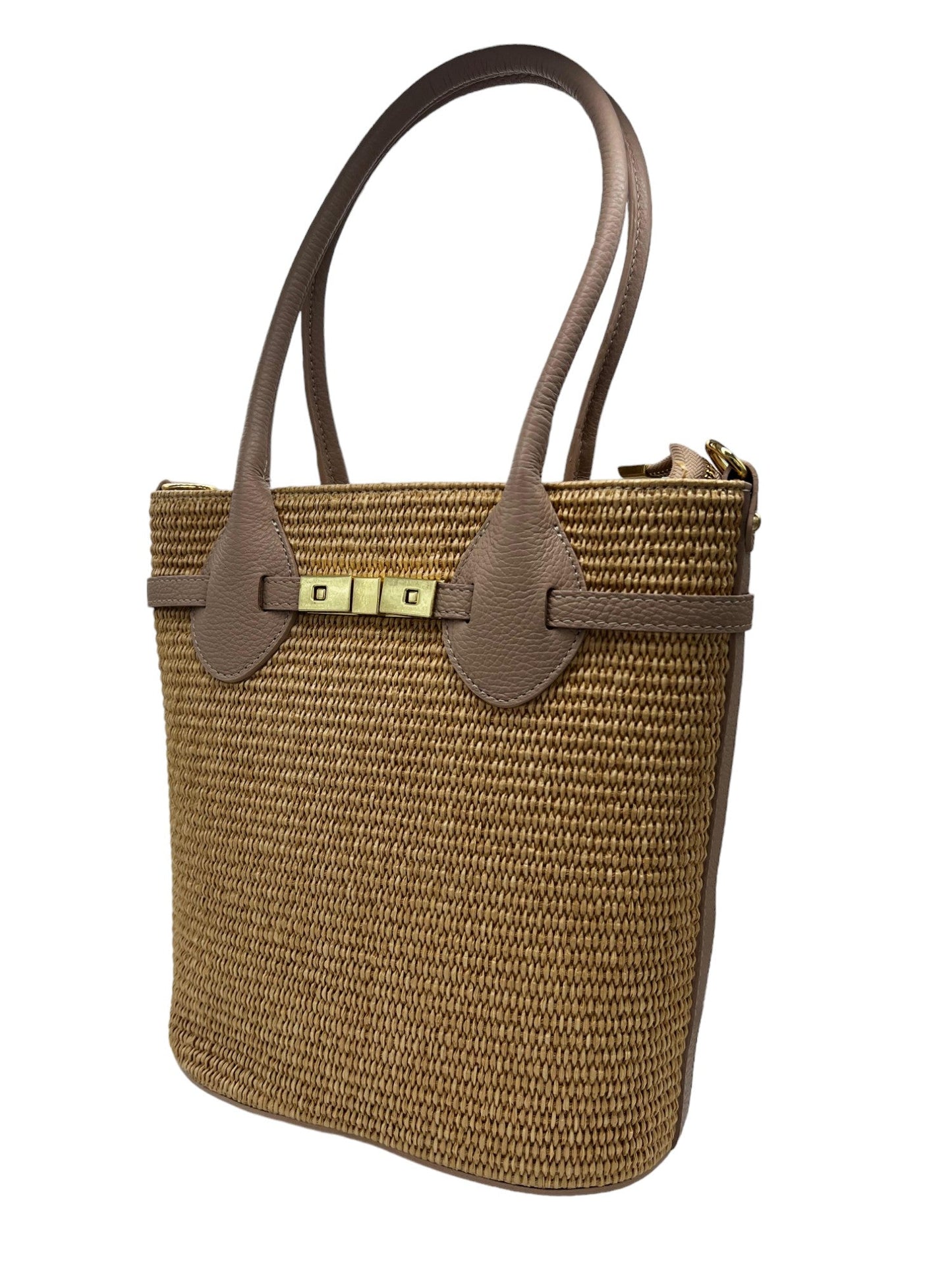 Shoulder bag in rafia e pelle